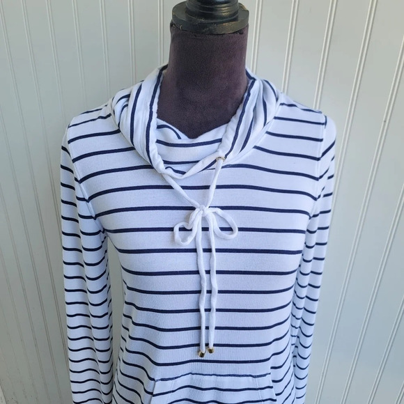 Lilly Pulitzer Hillary Popover Bright White Navy Blue Dress UPF 50+ Stretch Sz S - Picture 6 of 16